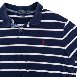 Polo‎ Ralph Lauren Men's XL Navy Blue White Stripe Short Sleeve Polo Shirt Pony